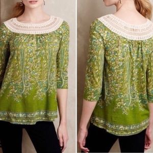 Anthropologie | Meadow Rue Crocheted Neckline Top
